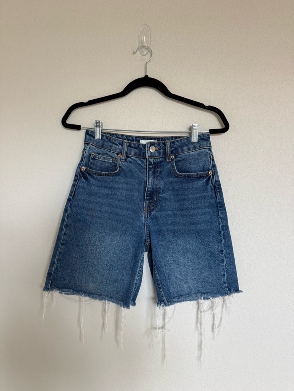 H&M Blue Raw-Hem High-Rise Denim Shorts